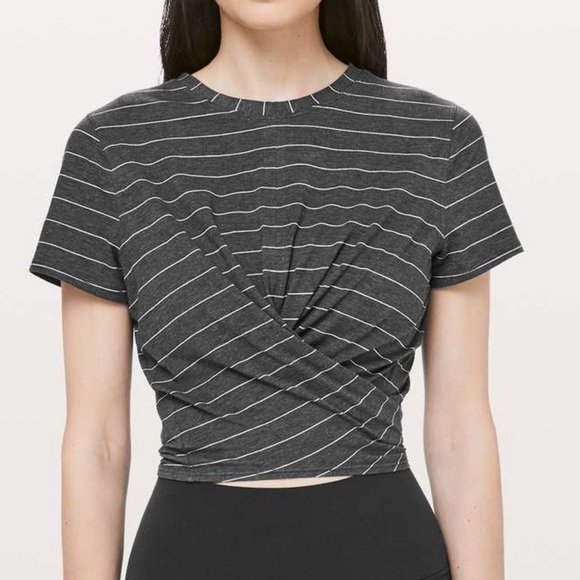 lululemon athletica Tops - Lululemon Time To Restore Short Sleeve Serve Stripe Heathered Black White Size 4